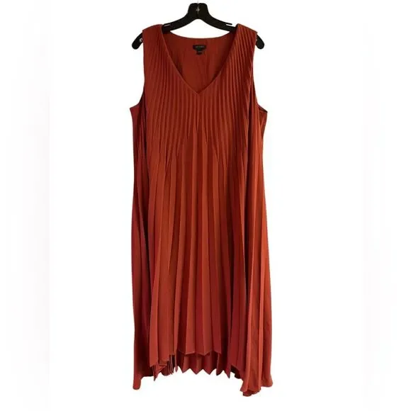 J Jill Deep Woven Sunburst Pleated Midi Dress Size L - Picture 2 of 5